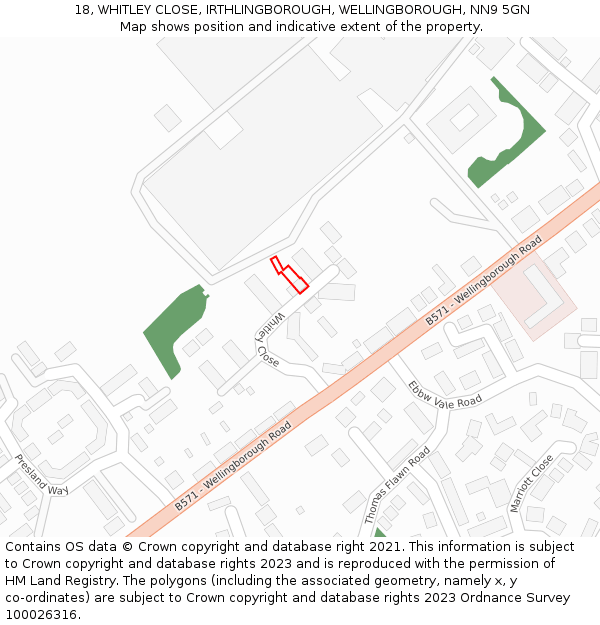 18, WHITLEY CLOSE, IRTHLINGBOROUGH, WELLINGBOROUGH, NN9 5GN: Location map and indicative extent of plot