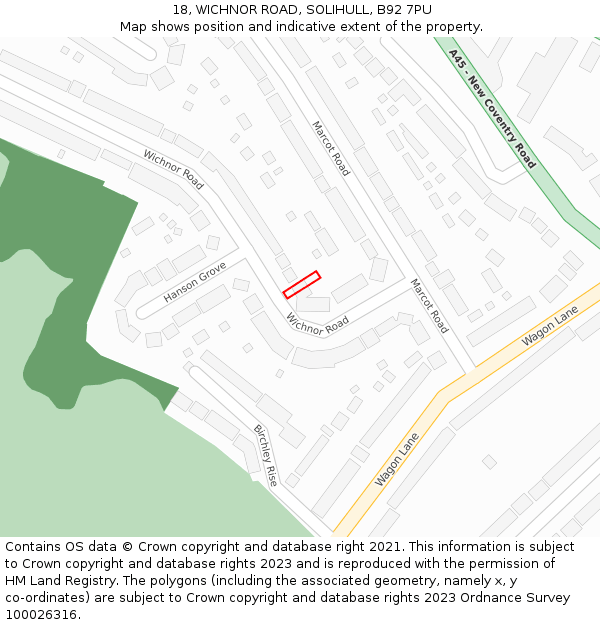 18, WICHNOR ROAD, SOLIHULL, B92 7PU: Location map and indicative extent of plot