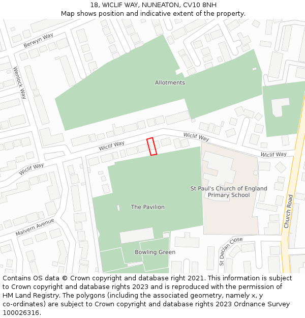 18, WICLIF WAY, NUNEATON, CV10 8NH: Location map and indicative extent of plot