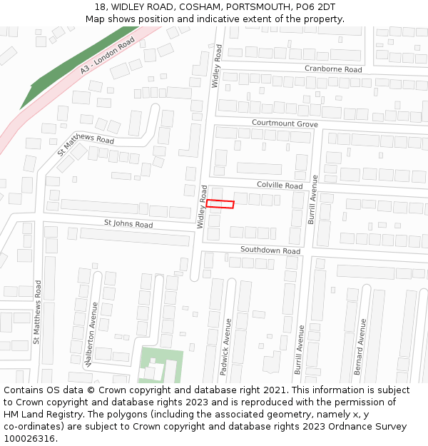 18, WIDLEY ROAD, COSHAM, PORTSMOUTH, PO6 2DT: Location map and indicative extent of plot