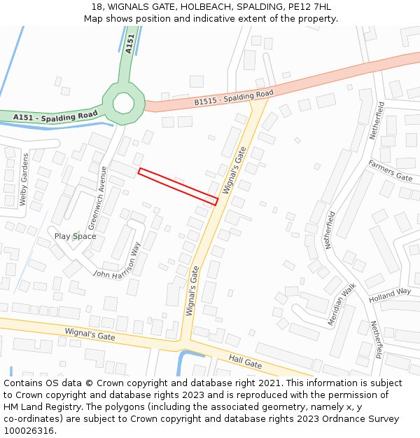 18, WIGNALS GATE, HOLBEACH, SPALDING, PE12 7HL: Location map and indicative extent of plot