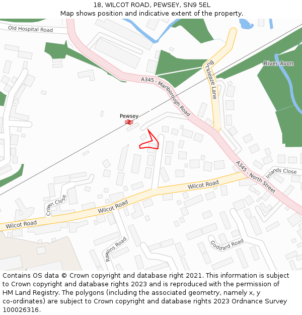 18, WILCOT ROAD, PEWSEY, SN9 5EL: Location map and indicative extent of plot