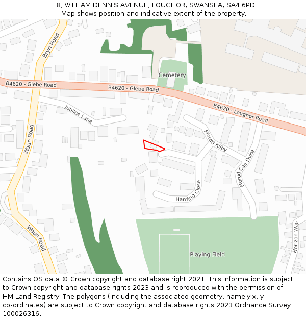 18, WILLIAM DENNIS AVENUE, LOUGHOR, SWANSEA, SA4 6PD: Location map and indicative extent of plot