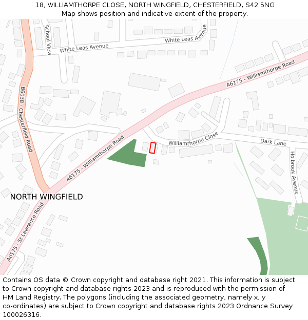 18, WILLIAMTHORPE CLOSE, NORTH WINGFIELD, CHESTERFIELD, S42 5NG: Location map and indicative extent of plot