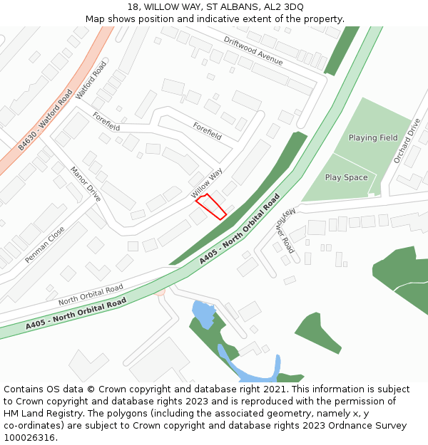 18, WILLOW WAY, ST ALBANS, AL2 3DQ: Location map and indicative extent of plot