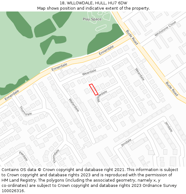 18, WILLOWDALE, HULL, HU7 6DW: Location map and indicative extent of plot