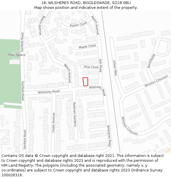 18, WILSHERES ROAD, BIGGLESWADE, SG18 0BU: Location map and indicative extent of plot