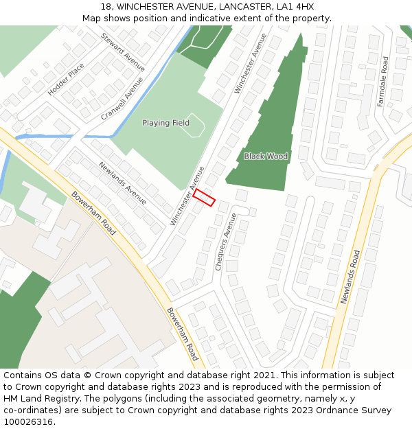 18, WINCHESTER AVENUE, LANCASTER, LA1 4HX: Location map and indicative extent of plot