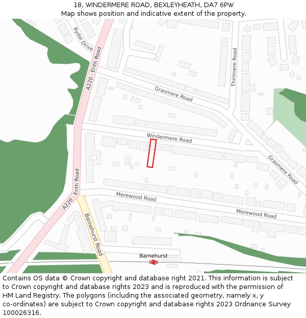 18, WINDERMERE ROAD, BEXLEYHEATH, DA7 6PW: Location map and indicative extent of plot