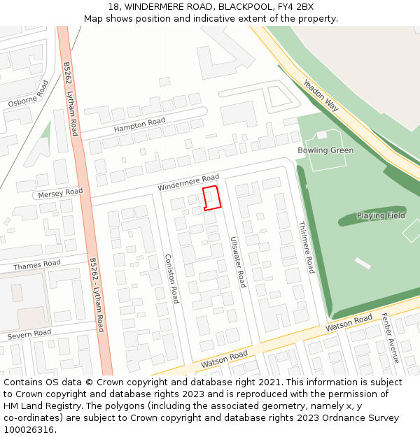 18, WINDERMERE ROAD, BLACKPOOL, FY4 2BX: Location map and indicative extent of plot