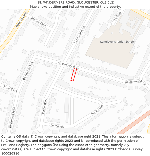 18, WINDERMERE ROAD, GLOUCESTER, GL2 0LZ: Location map and indicative extent of plot