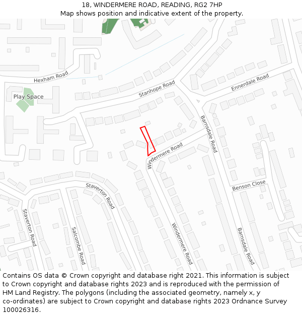 18, WINDERMERE ROAD, READING, RG2 7HP: Location map and indicative extent of plot