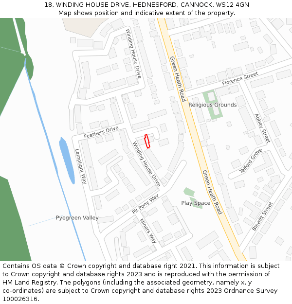 18, WINDING HOUSE DRIVE, HEDNESFORD, CANNOCK, WS12 4GN: Location map and indicative extent of plot