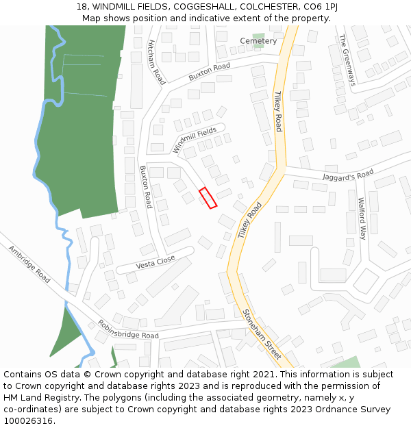 18, WINDMILL FIELDS, COGGESHALL, COLCHESTER, CO6 1PJ: Location map and indicative extent of plot