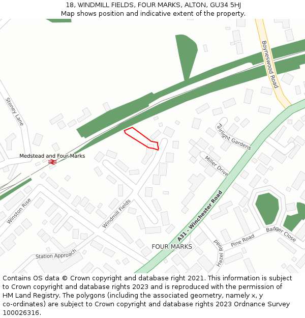 18, WINDMILL FIELDS, FOUR MARKS, ALTON, GU34 5HJ: Location map and indicative extent of plot