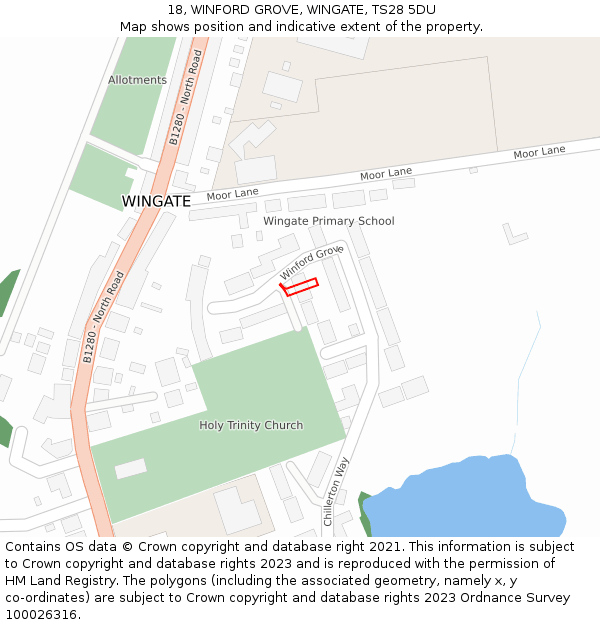 18, WINFORD GROVE, WINGATE, TS28 5DU: Location map and indicative extent of plot