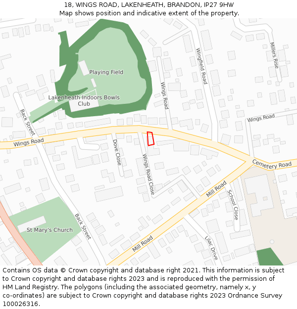 18, WINGS ROAD, LAKENHEATH, BRANDON, IP27 9HW: Location map and indicative extent of plot