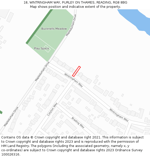 18, WINTRINGHAM WAY, PURLEY ON THAMES, READING, RG8 8BG: Location map and indicative extent of plot