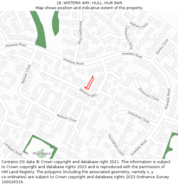 18, WISTERIA WAY, HULL, HU8 9WA: Location map and indicative extent of plot
