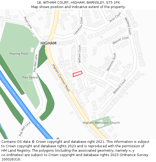 18, WITHAM COURT, HIGHAM, BARNSLEY, S75 1PX: Location map and indicative extent of plot