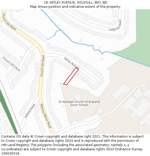 18, WITLEY AVENUE, SOLIHULL, B91 3JD: Location map and indicative extent of plot