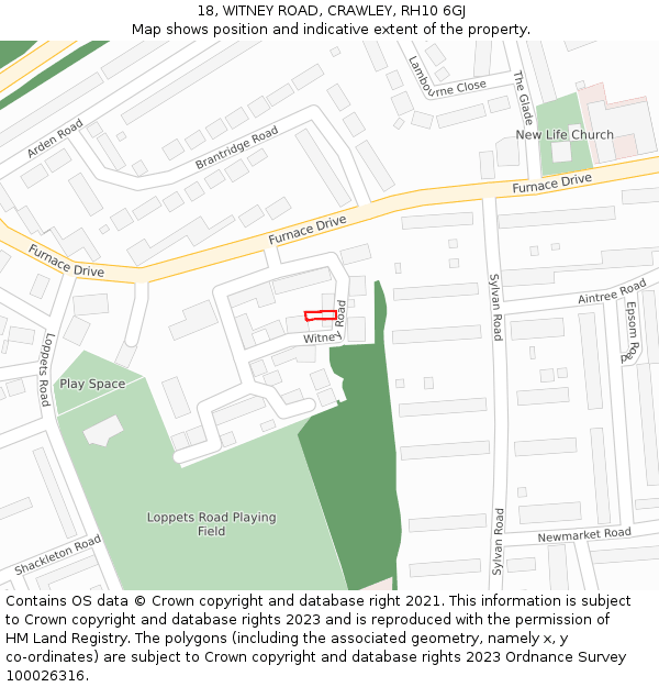 18, WITNEY ROAD, CRAWLEY, RH10 6GJ: Location map and indicative extent of plot