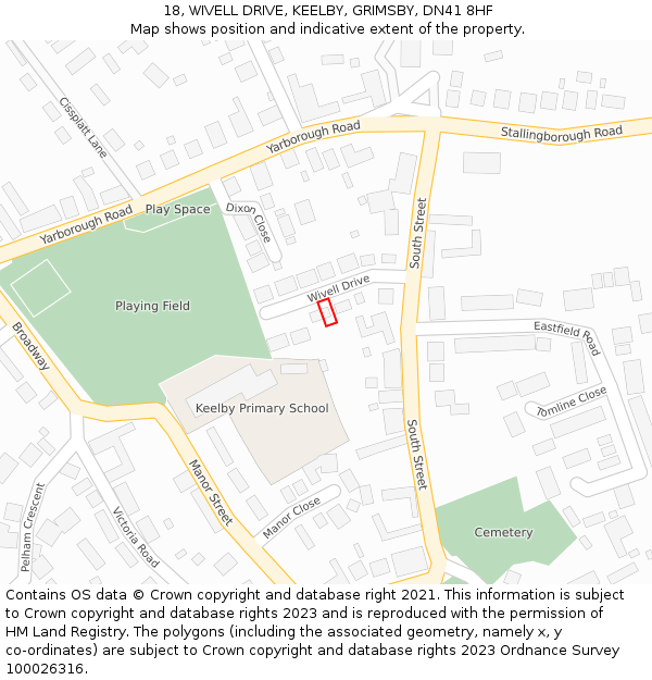 18, WIVELL DRIVE, KEELBY, GRIMSBY, DN41 8HF: Location map and indicative extent of plot