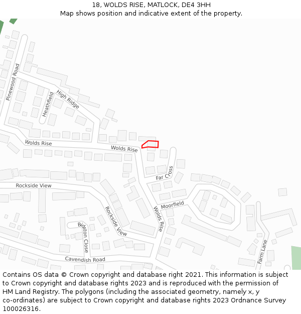 18, WOLDS RISE, MATLOCK, DE4 3HH: Location map and indicative extent of plot