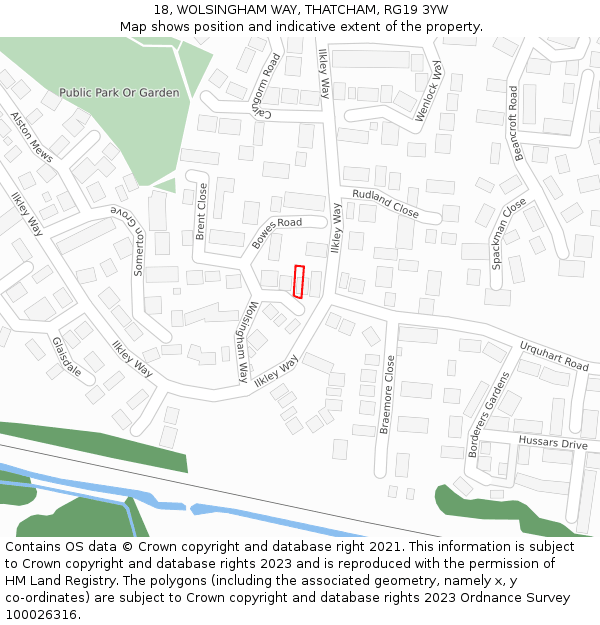 18, WOLSINGHAM WAY, THATCHAM, RG19 3YW: Location map and indicative extent of plot