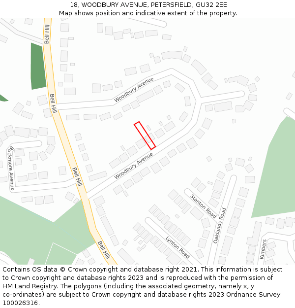 18, WOODBURY AVENUE, PETERSFIELD, GU32 2EE: Location map and indicative extent of plot