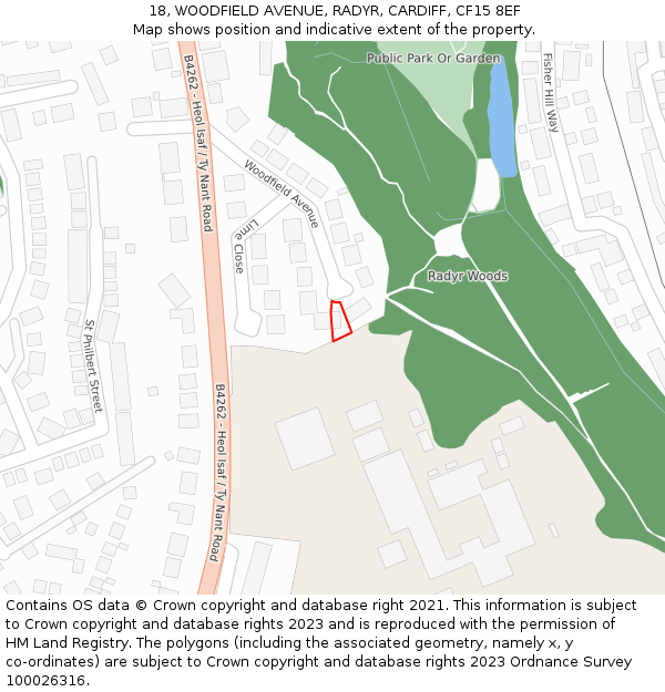 18, WOODFIELD AVENUE, RADYR, CARDIFF, CF15 8EF: Location map and indicative extent of plot