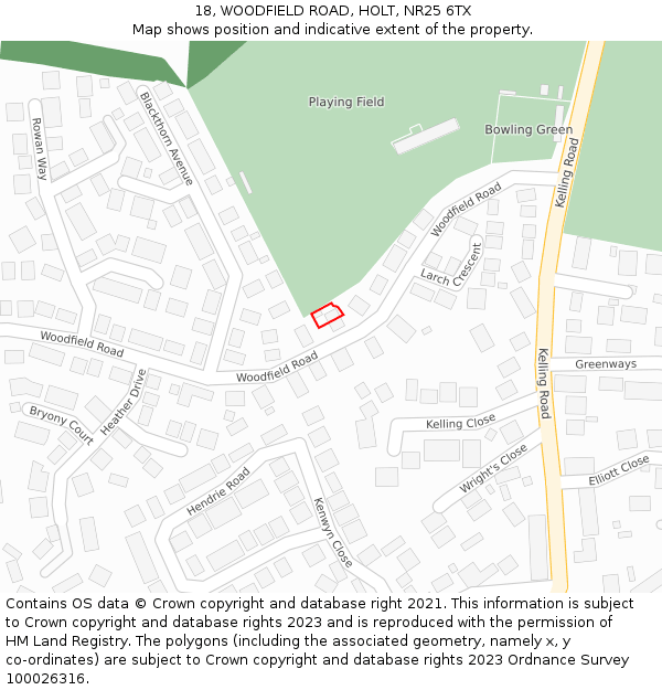 18, WOODFIELD ROAD, HOLT, NR25 6TX: Location map and indicative extent of plot