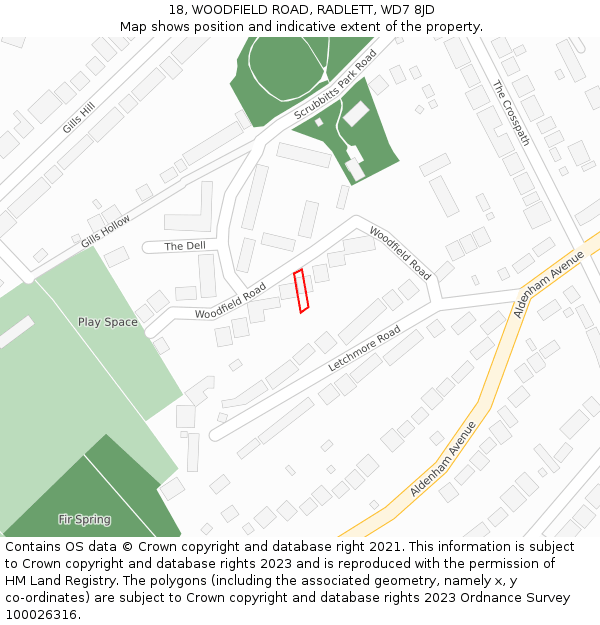 18, WOODFIELD ROAD, RADLETT, WD7 8JD: Location map and indicative extent of plot