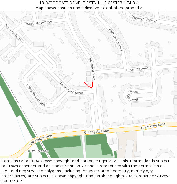 18, WOODGATE DRIVE, BIRSTALL, LEICESTER, LE4 3JU: Location map and indicative extent of plot