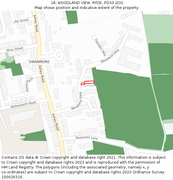 18, WOODLAND VIEW, RYDE, PO33 2DG: Location map and indicative extent of plot