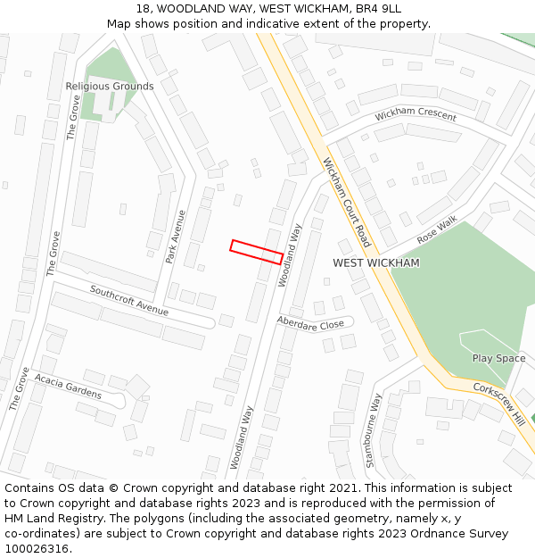 18, WOODLAND WAY, WEST WICKHAM, BR4 9LL: Location map and indicative extent of plot