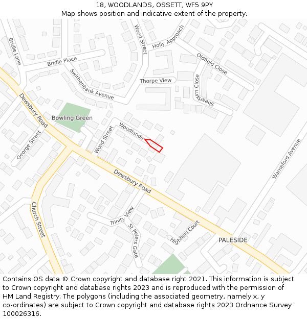 18, WOODLANDS, OSSETT, WF5 9PY: Location map and indicative extent of plot