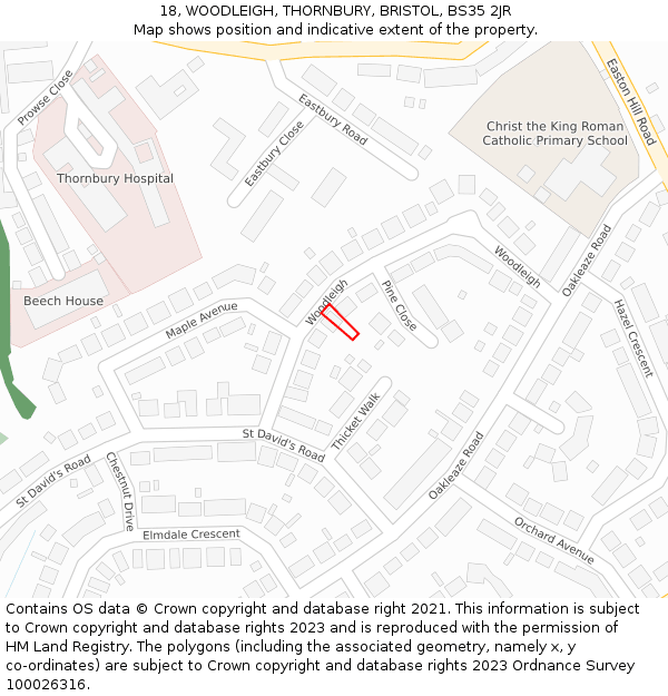 18, WOODLEIGH, THORNBURY, BRISTOL, BS35 2JR: Location map and indicative extent of plot