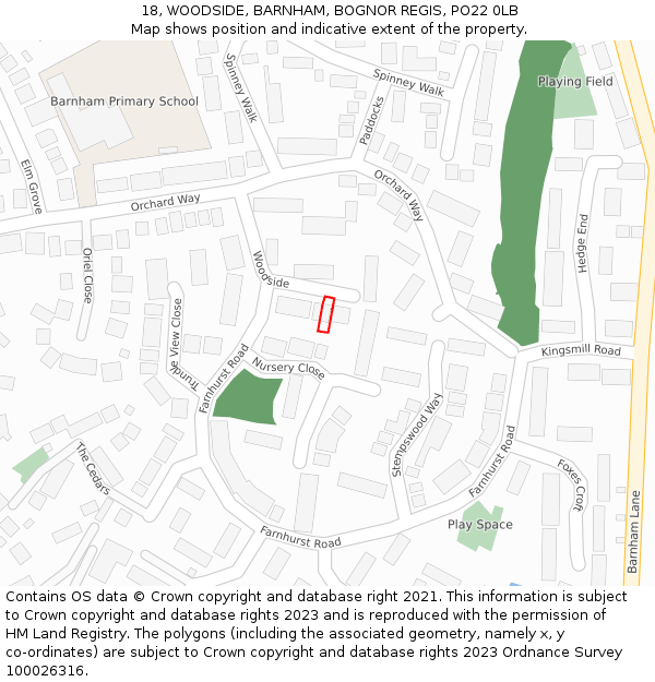 18, WOODSIDE, BARNHAM, BOGNOR REGIS, PO22 0LB: Location map and indicative extent of plot