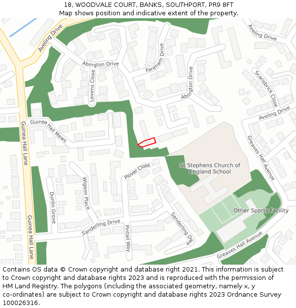 18, WOODVALE COURT, BANKS, SOUTHPORT, PR9 8FT: Location map and indicative extent of plot