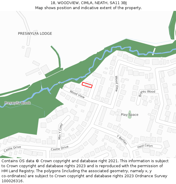 18, WOODVIEW, CIMLA, NEATH, SA11 3BJ: Location map and indicative extent of plot