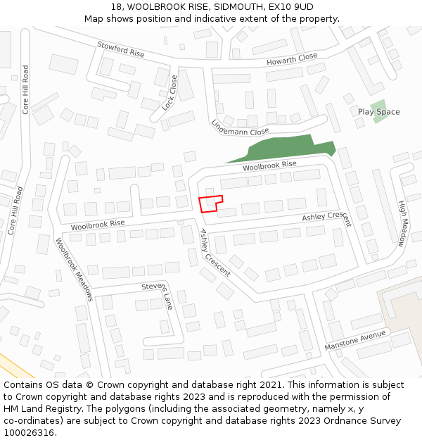 18, WOOLBROOK RISE, SIDMOUTH, EX10 9UD: Location map and indicative extent of plot