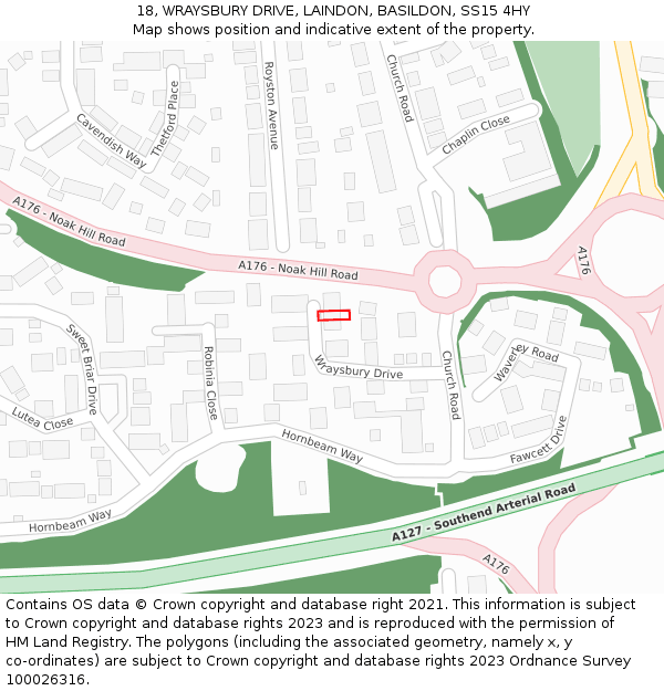 18, WRAYSBURY DRIVE, LAINDON, BASILDON, SS15 4HY: Location map and indicative extent of plot