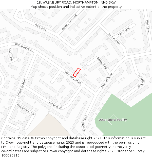 18, WRENBURY ROAD, NORTHAMPTON, NN5 6XW: Location map and indicative extent of plot