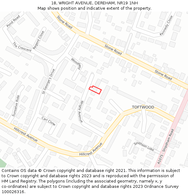 18, WRIGHT AVENUE, DEREHAM, NR19 1NH: Location map and indicative extent of plot