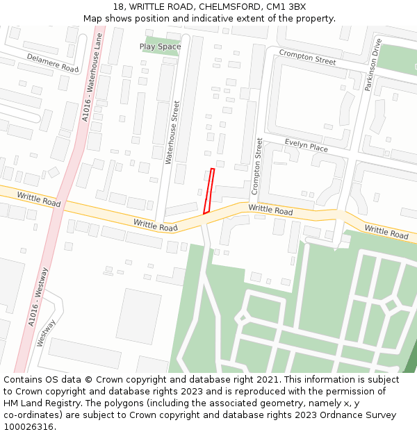 18, WRITTLE ROAD, CHELMSFORD, CM1 3BX: Location map and indicative extent of plot