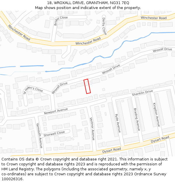 18, WROXALL DRIVE, GRANTHAM, NG31 7EQ: Location map and indicative extent of plot