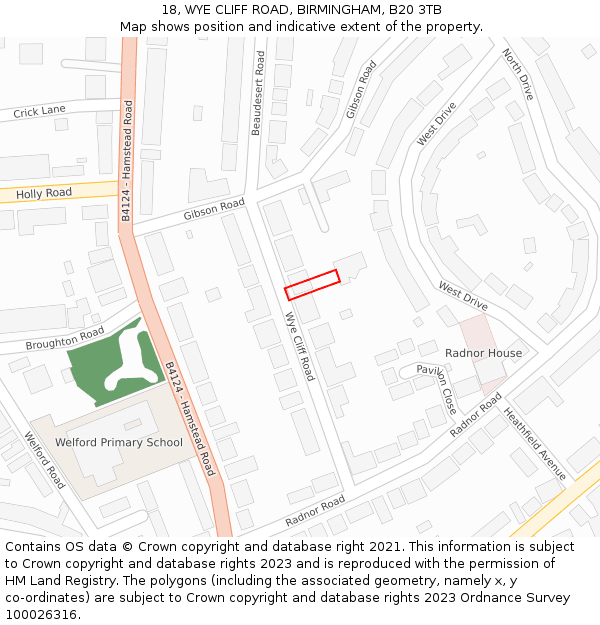 18, WYE CLIFF ROAD, BIRMINGHAM, B20 3TB: Location map and indicative extent of plot