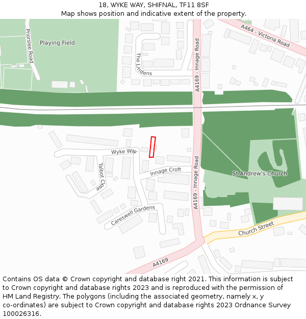 18, WYKE WAY, SHIFNAL, TF11 8SF: Location map and indicative extent of plot