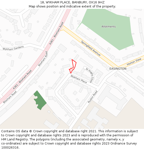 18, WYKHAM PLACE, BANBURY, OX16 9HZ: Location map and indicative extent of plot